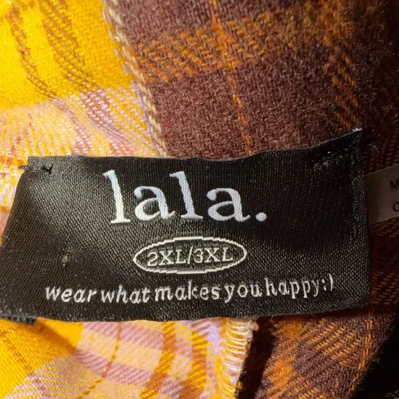 Dressed in LALA Yellow and Brown Plaid Button Down Shirt - Picture 2 of 2